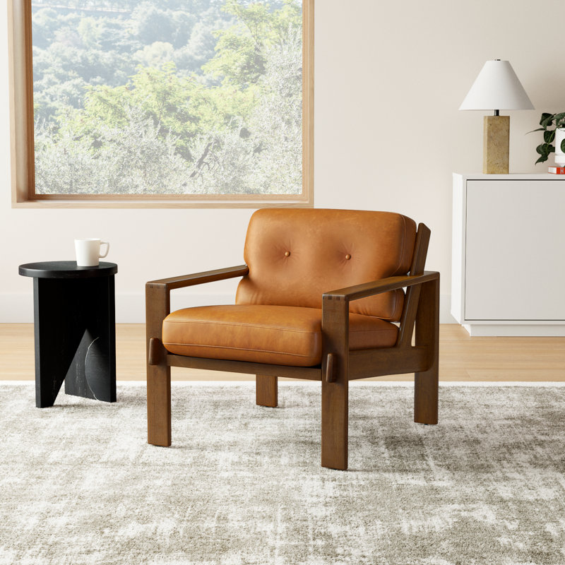 Glenbrook Upholstered Armchair, Tan Genuine Leather