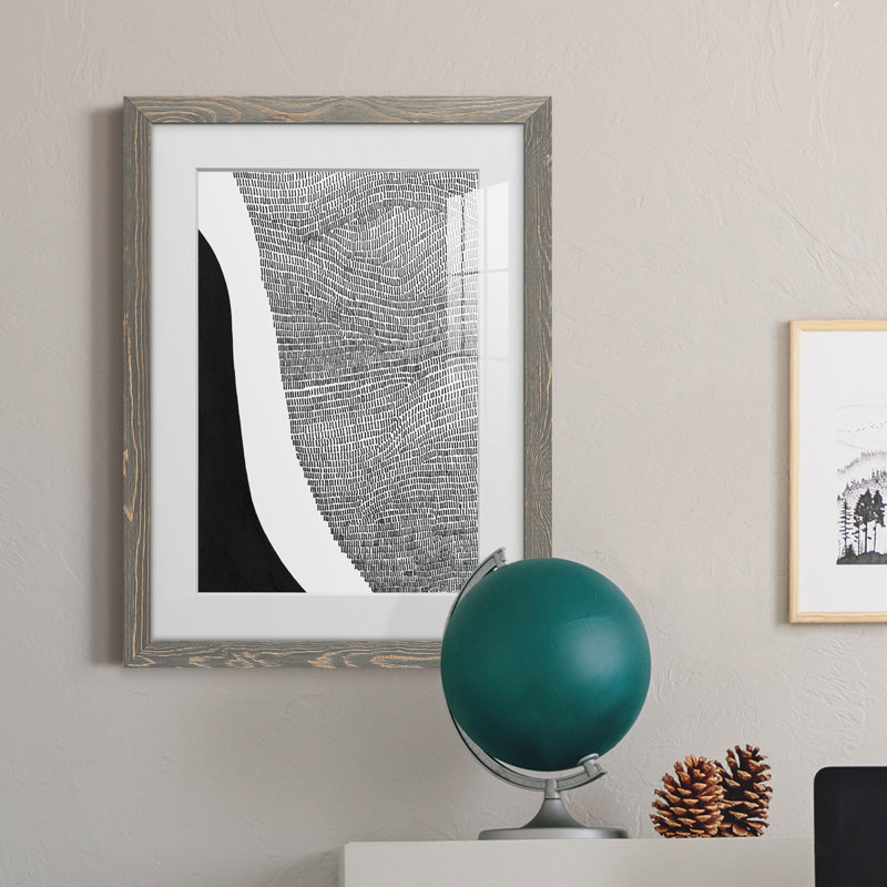 Noir et blanc abstrait I encadré mat de qualité supérieure - prêt à être accroché, Cadre gris, H 44 po x l 31 po x P 1 po