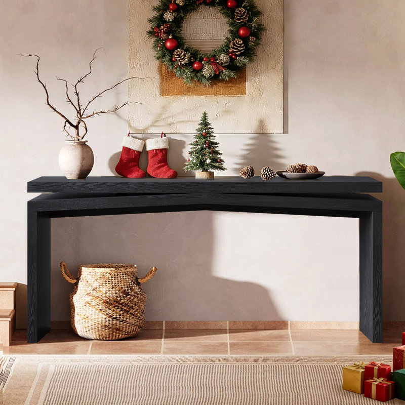 Console rustique en placage de bois massif avec base traîneau pour le vestibule, le couloir ou derrière le canapé., Noir