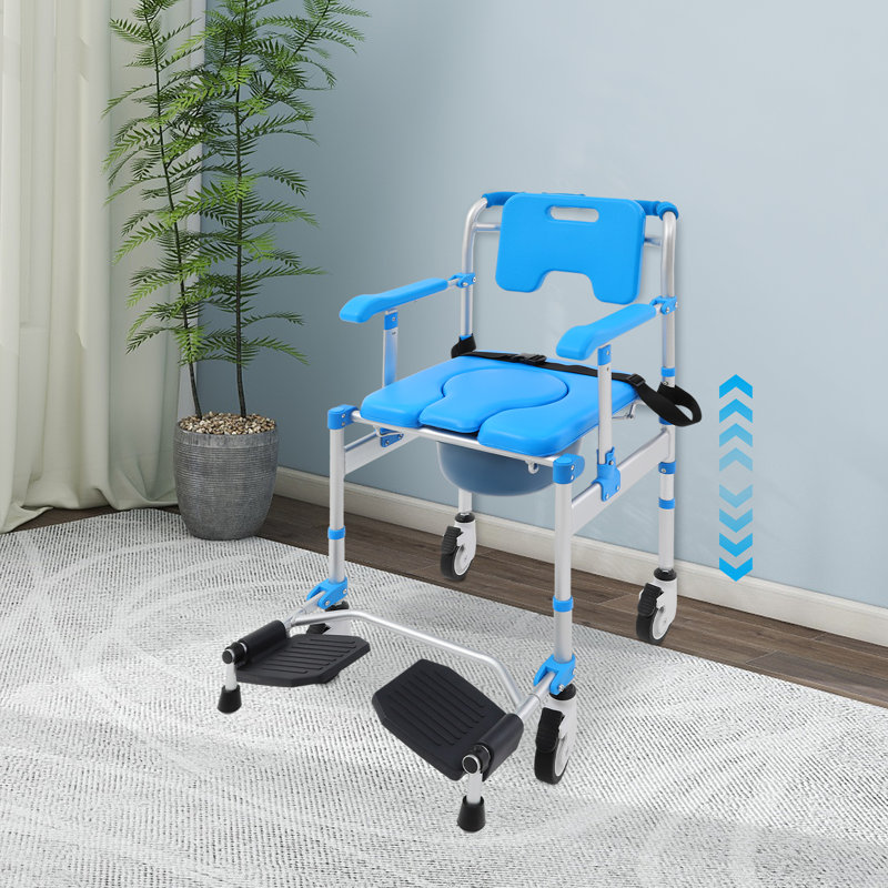 35.8X19.8X29.9” Shower Chair With Commode Wheels Height Adjustable