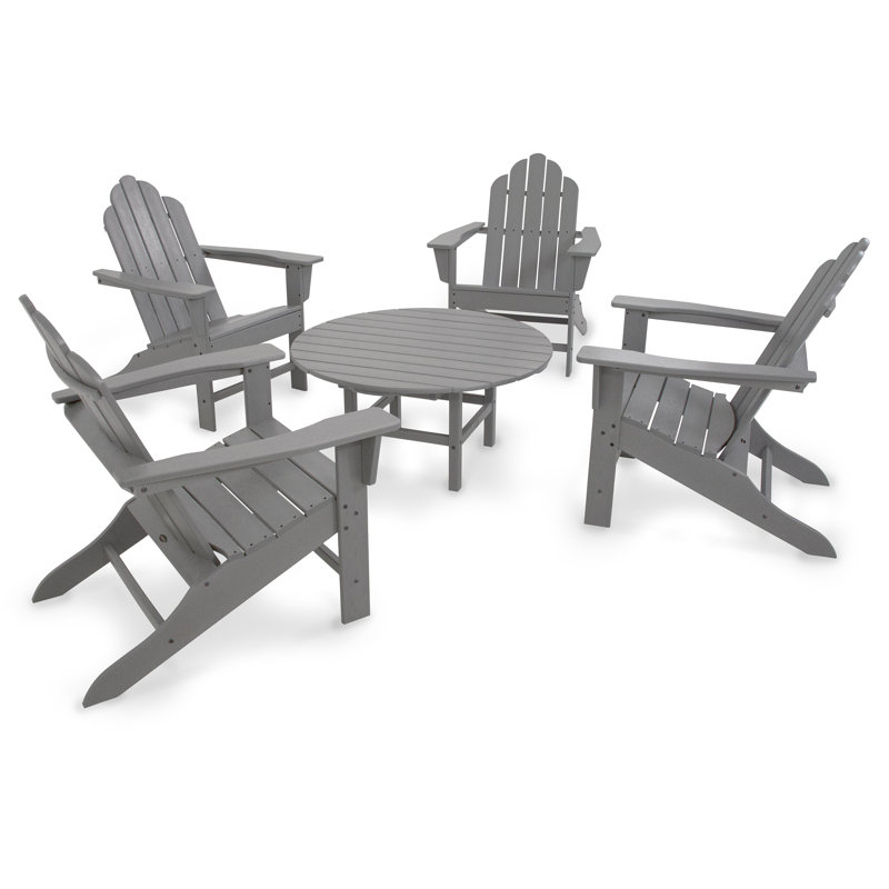 POLYWOOD Long Island Adirondack 5-Piece Conversation Group, Slate Gray