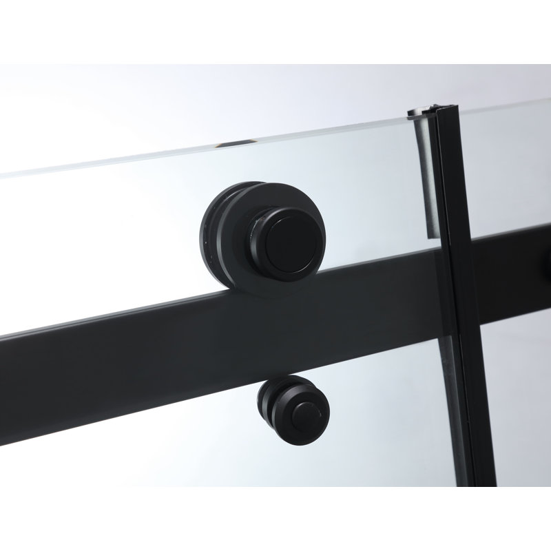 Portes de douche coulissantes en verre sans cadre de 72 po de largeur x 76 po de hauteur avec verre trempé transparent de 3/8 po (10 mm), finition noir mat 