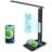 Desk Lamp With Wireless Charger, USB Charging Port, Dimmable Office Desk Light With Clock, Alarm, Date, Temperature, Foldable,(Black Pro)