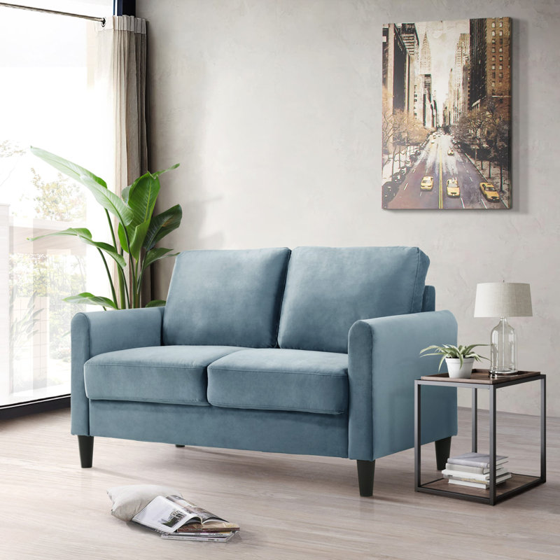 Upholstered 53.9'' Reception Loveseat, Blue