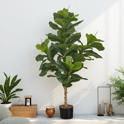 Arbre à figuier artificiel de 47 po, plante artificielle réaliste avec de vraies feuilles de contact, pour un bureau personnel