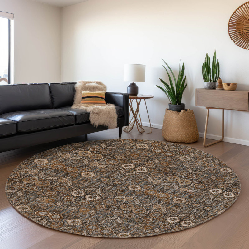 Premium Machine Washable Cerrito AMF574 Chocolate Rug, Round 8'