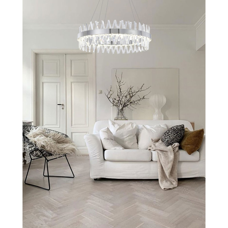 Lustre géométrique à DEL 1 lumière, Chrome, H 10 po x l 32 po x P 32 po