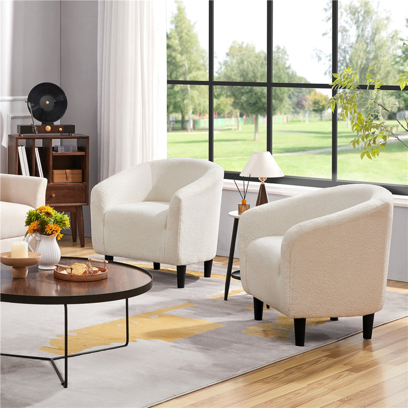 Fauteuil tonneau rembourré moderne et minimaliste de 65 cm de large, Ivoire ivoire