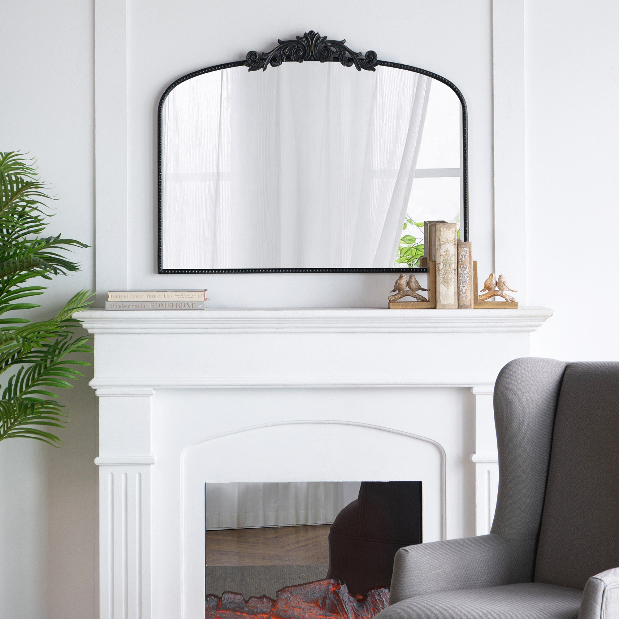 Emmeline Metal Arch Mirror, 31" x 40", Black