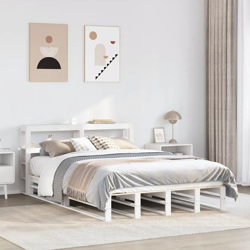 Amihai Solid Wood Bed, 120cm W x 190cm D, White