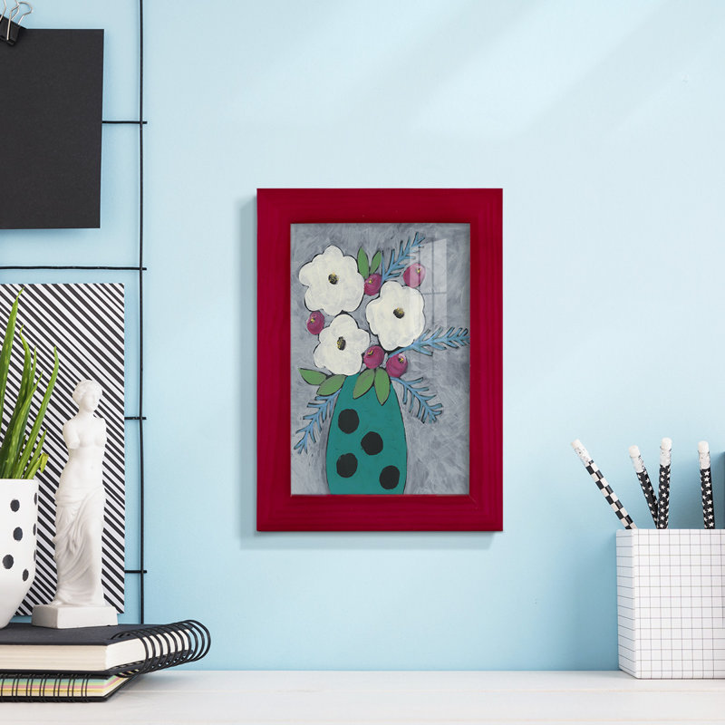 Edolie florale II encadrée sur papier, impression, Rouge cerise, H 6 po x l 4 po x P 1 po