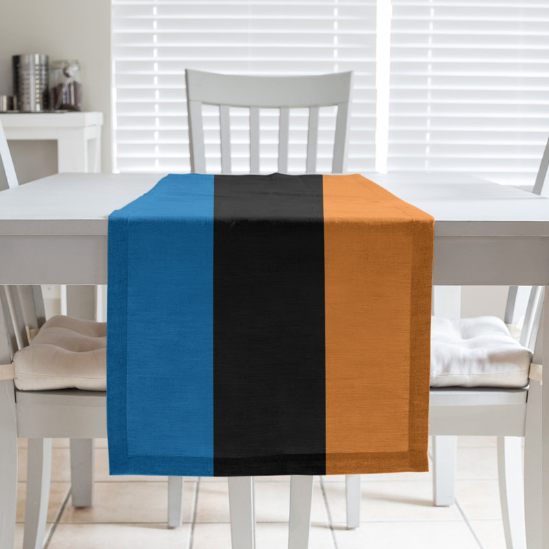 New York Basketball Table Runner, 72" L x 16" W, Blue/Black/Orange, Poly Twill