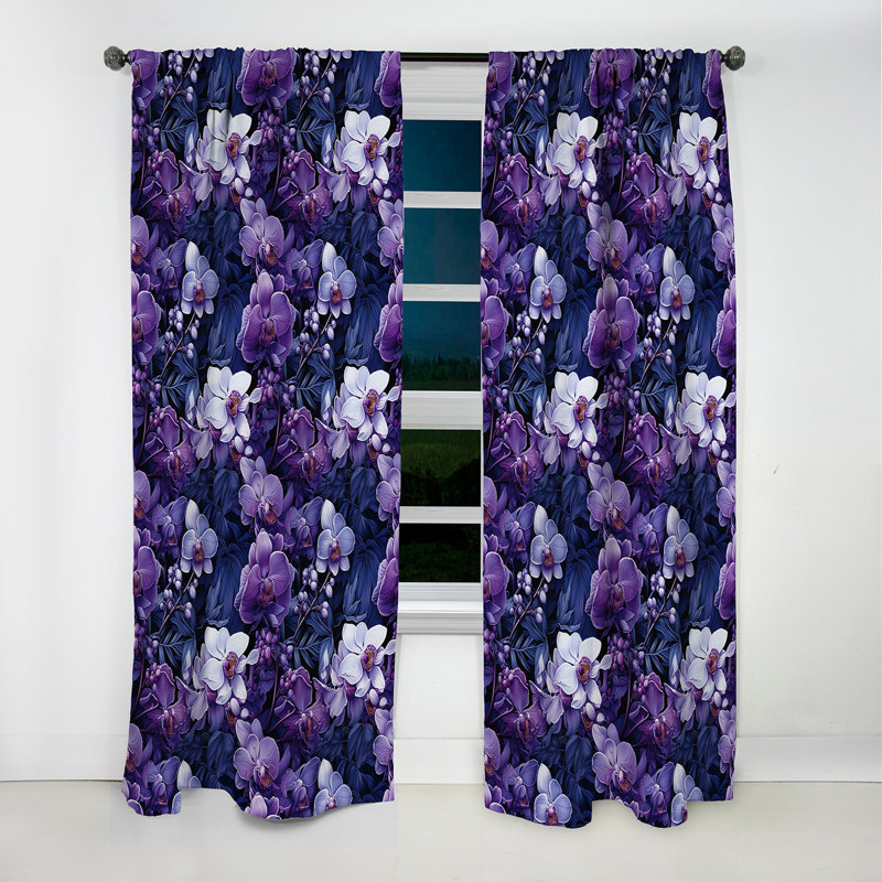 Orchid Twilight Tropical Pattern - Floral Curtain - Blackout Floral Curtain - 1 Panels, 52" W x 63" L