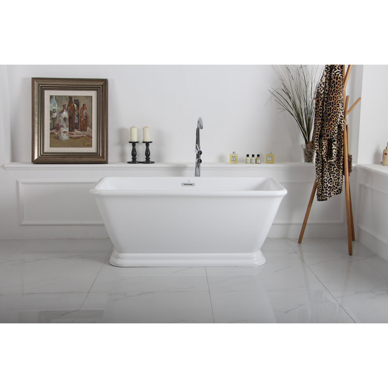Kingston Brass Aqua Eden 66-Inch Acrylic Oval Rectangular Double Ended Pedestal Tub with Drain (No Faucet Drillings)