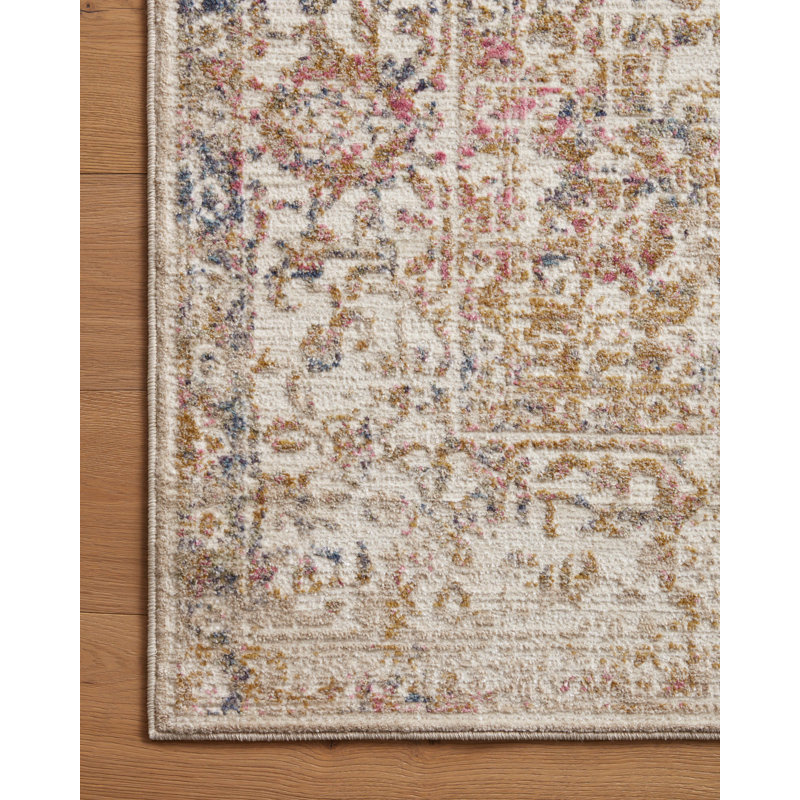 Tapis oriental tissé à la machine en polypropylène/polyester beige/bleu, Carré 1 pi 6 po