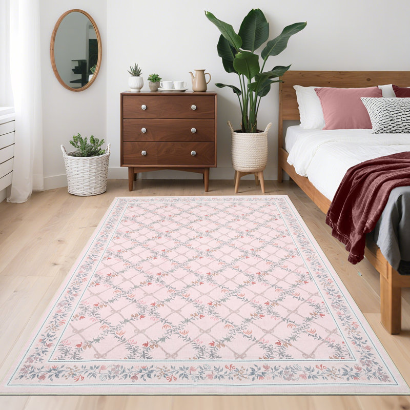 Modern Machine Washable Area Rugs Diamond Floor Mats with Non-Slip Backing, Non-Shedding Floral Print Accent Rug, Foldable Soft Low Pile Indoor Carpet