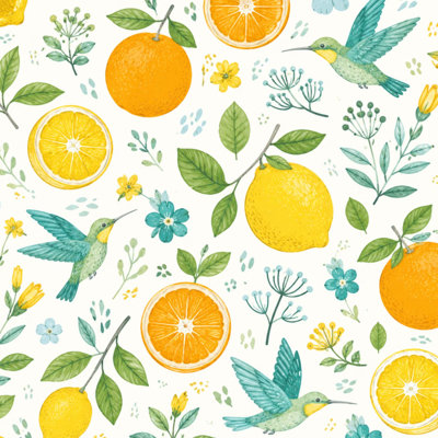 Peel and Stick Wallpaper Citrus Fruit Oranges Lemons Green Leaves Blue Flowers Contact Paper Removable Self Adhesive Wall Mural Wall Decor for Bedroom Kitchen Cabinets 24in x 118in