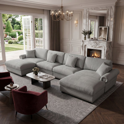 Errett Modern Fabric U-shape Sectional With 2 Ottomans