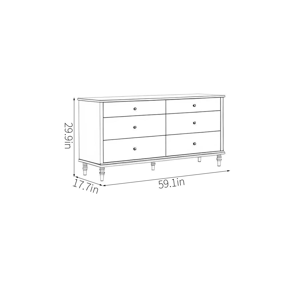 Simple Black Walnut Entrance Cabinet Solid Wood 59.1'' W 6 - Drawer Dresser