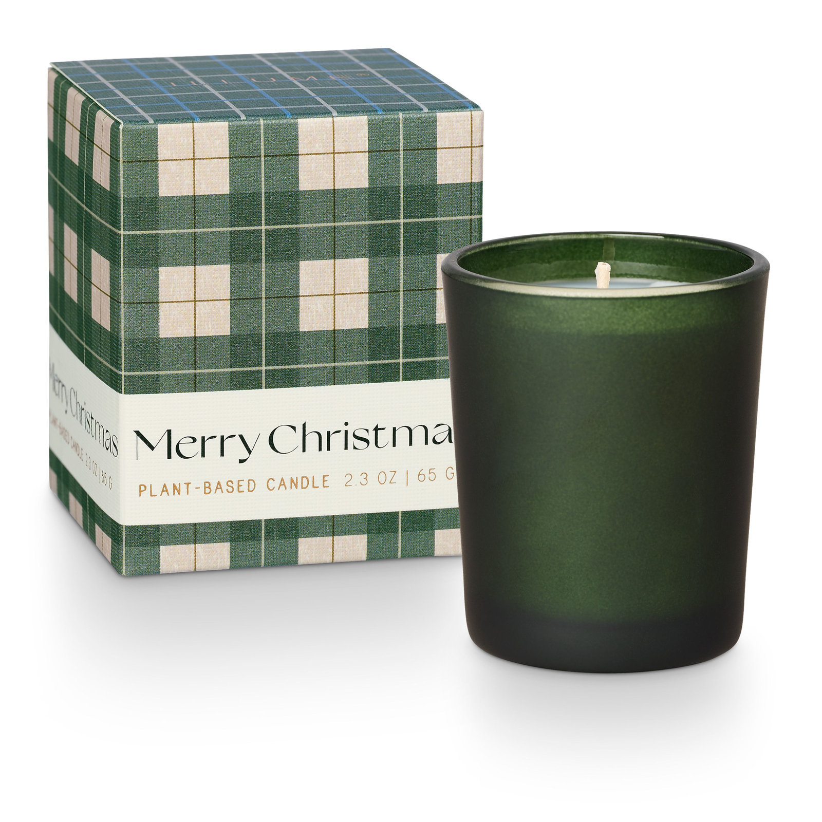 Noble Holiday Balsam & Cedar Candle, Green Merry Christmas Boxed Votive