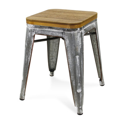18" Galvanized Metal Backless Chair