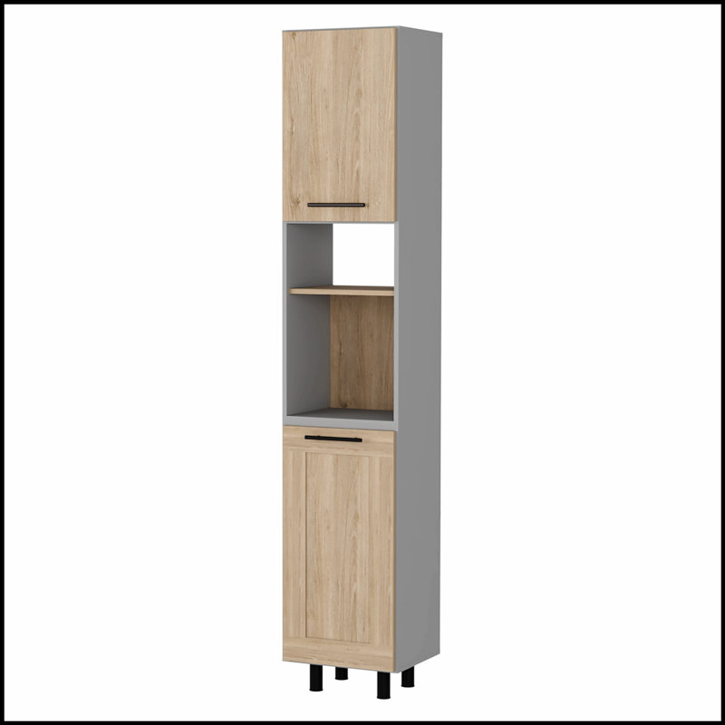 Devoux 2-Door 2-Shelf Kitchen Pantry in Light Pine and Grey, Perfect for Organized and Stylish Storage Solutions.