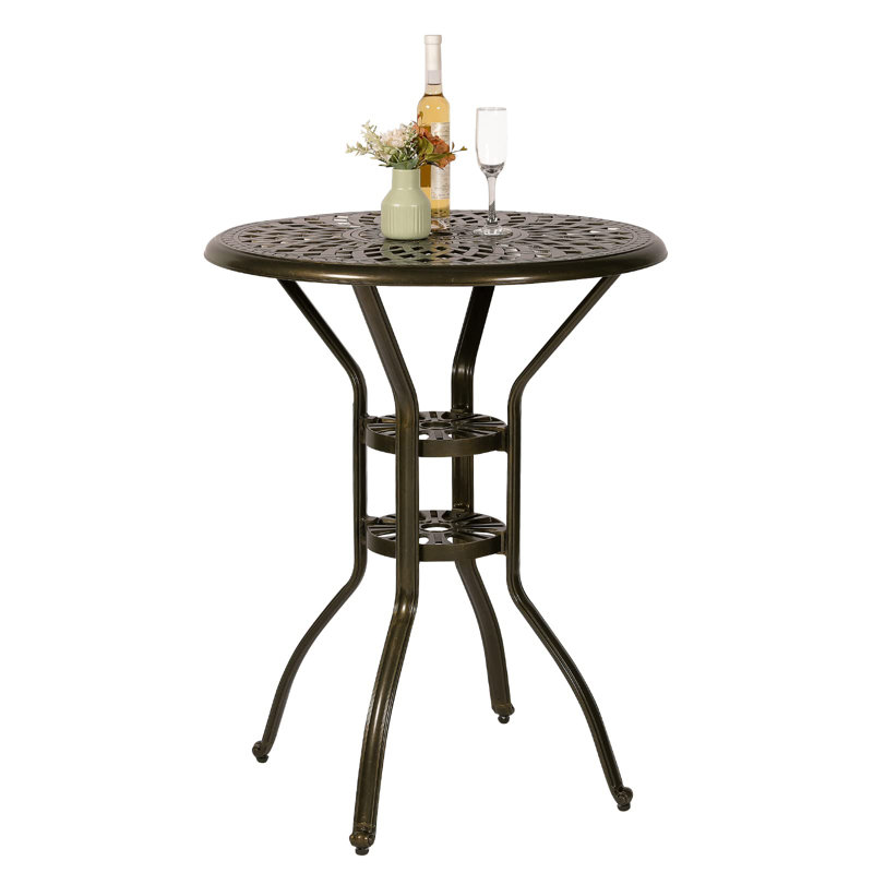 Ghevont Round Metal Outdoor Bar Table With Umbrella Hole , 30.98'' in. W 30.98'' in. D, Bronze