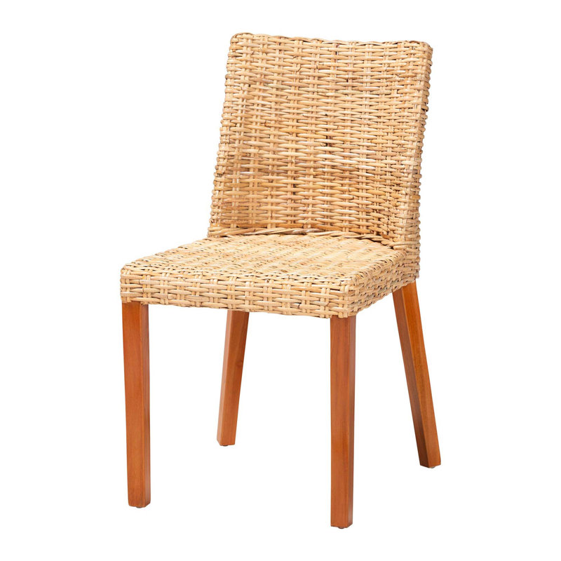 Chaise de salle à manger bohème avec design à oreilles et rotin naturel