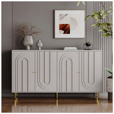 Modern Lacquered 4 Door Wooden Cabinet Sideboard Buffet Server Cabinet Storage Cabinet, For Living Room, Entryway, Hallway, Office, Kitchen And Dining Room