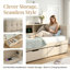 Lit plateforme simple Elegant Cream avec tablettes de rangement, tiroirs et station de charge - tête de lit tapissier incluse-1102879594-1102985663