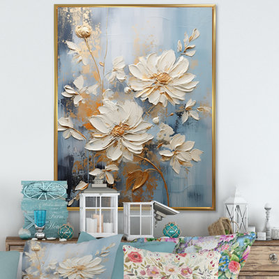 «Beige and Blue Seasonal Flowers Composition I», reproduction sur toile