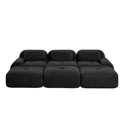  Canapé modulaire de 118 po avec repose-pieds, canapé de salon surdimensionné, velours côtelé, sans assemblage, noir