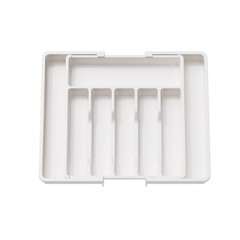 Organisateur de couverts réglable et extensible à 8 fentes pour ustensiles de cuisine, Blanc / Blanc