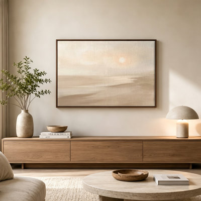 Minimal Beige Sand Dunes Floater Framed Canvas Wall Art Brown Floater Frame Print Landscape 30" W x 20" H