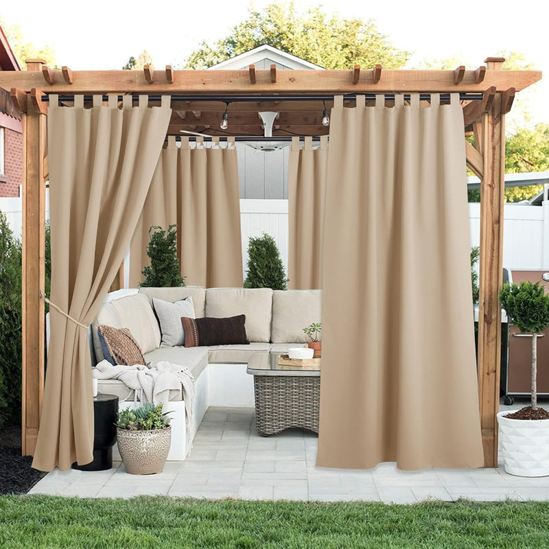 2 Panels Outdoor Curtains for Patio Waterproof, Thermal Insulated Detachable Sticky Tab Top Room Darkening Great Vertical Drape Outdoor Divider for Pergola
