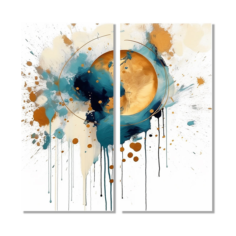 Teal Adn Gold Elegance I - Art mural bleu sarcelle 2 panneaux, H 40 po x l 40 po, Toile tendue, Does Not Apply
