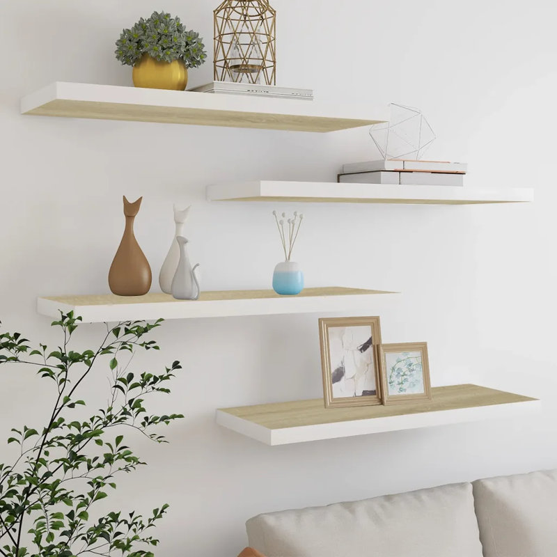 Gracie-Rose 4 Piece Picture Ledge Wall Shelf, 80 x 23.5 x 3.8 cm, Oak/White