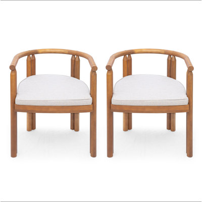 Chaise de salle à manger avec accoudoirs en bois d'acacia Cove, finition teck avec coussin beige, ensemble de 2