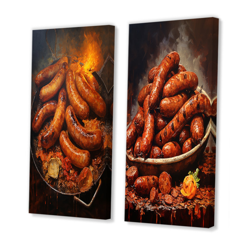 Saucisse saga déjeuner - ensemble de 2 reproductions d'art sur toile, Toile tendue, H 40 po x l 41 po