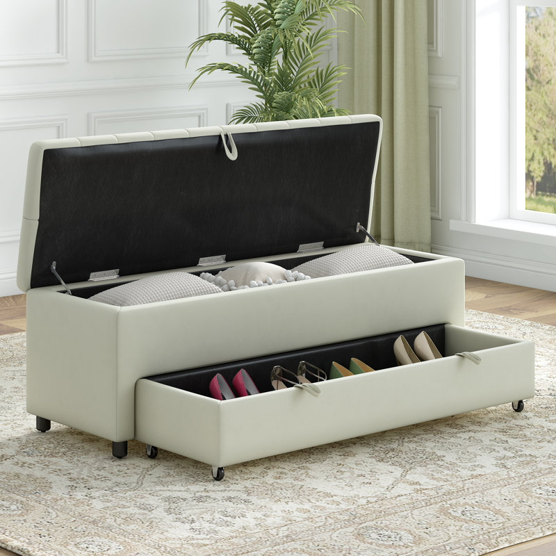 Banc de rangement Phylecia, Mélange de polyester beige