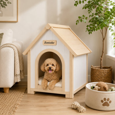 Solid Wood Dog House with EVA Cushion for Small Dogs and Cats