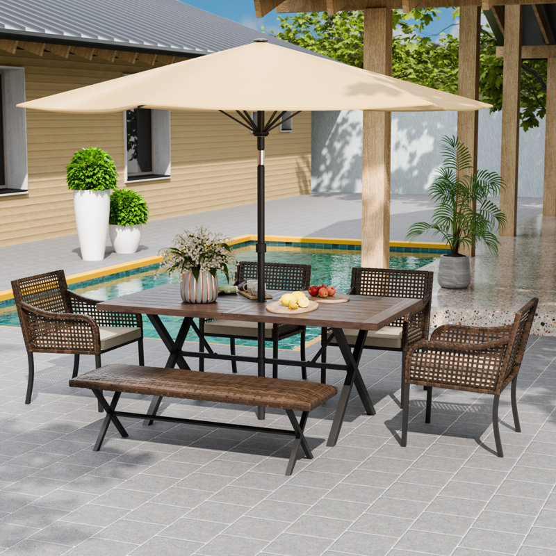 Ensemble de salle à manger de patio 6 pièces pour l'extérieur avec coussin
