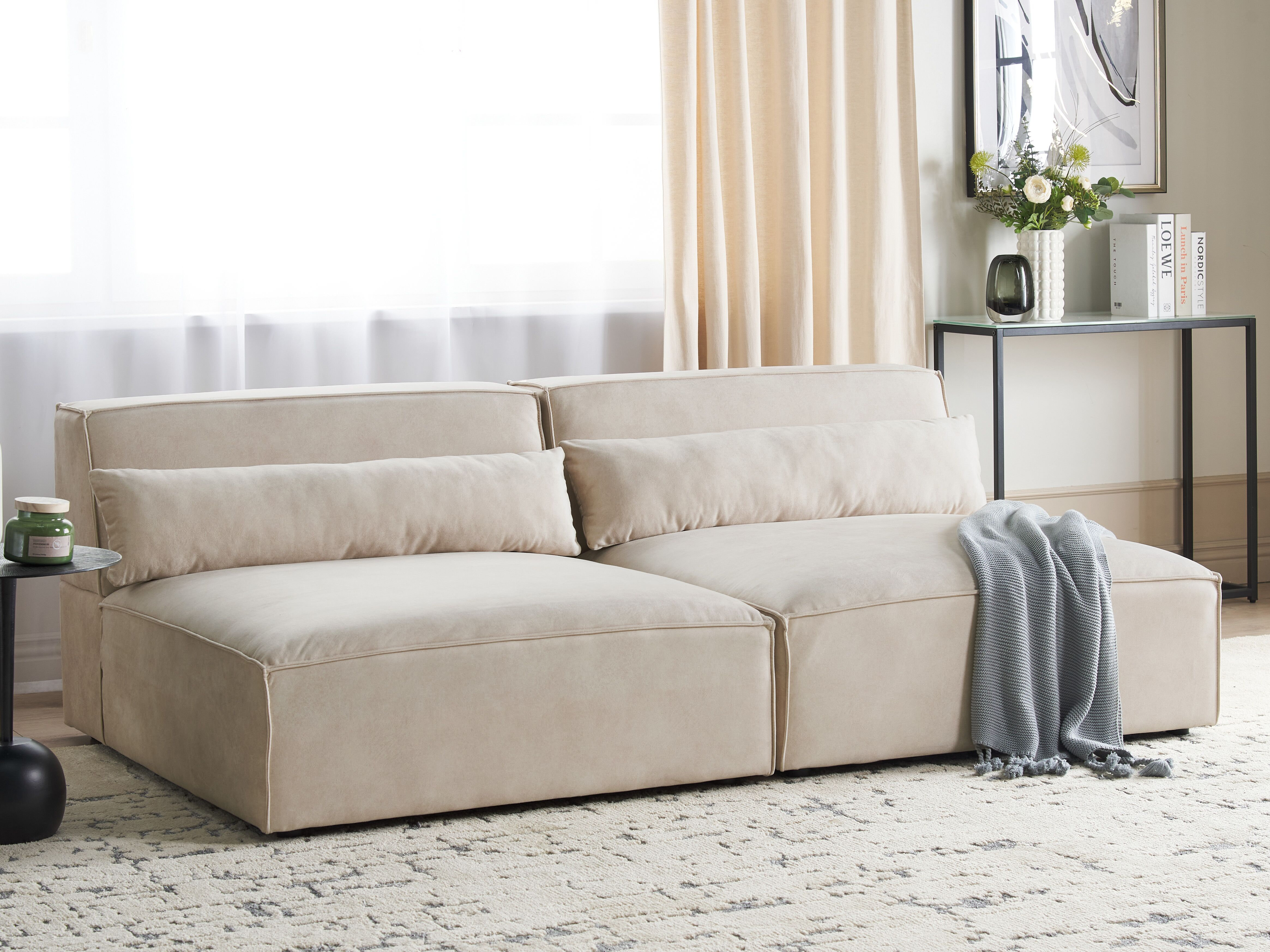 Ebern Designs 2 Seater Modular Velvet Armless Sofa Beige Netanya ...