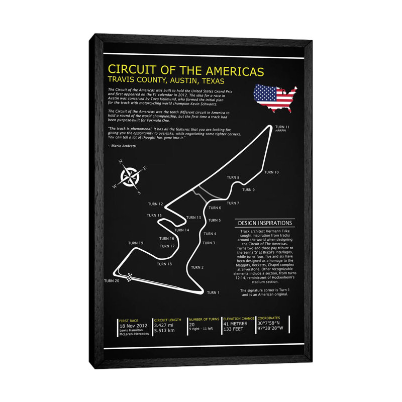 Circuit Of The Americas BL by Mark Rogan - Print on Canvas, 152.5 cm H x 101.5 cm W, Black Framed