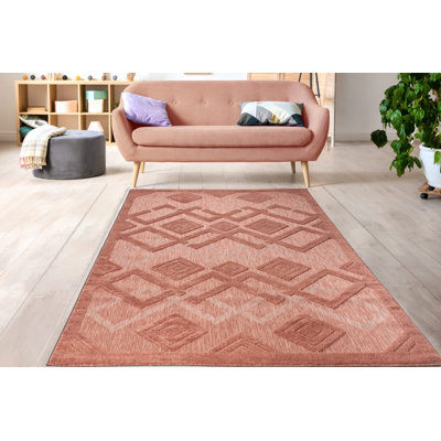 Tapis extérieur géométrique moderne et contemporain pour le salon - rouge saumon