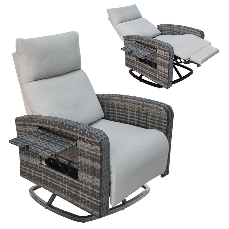 Outdoor 360° Swivel Rattan Recliner Chair, Beige, Gray Brown