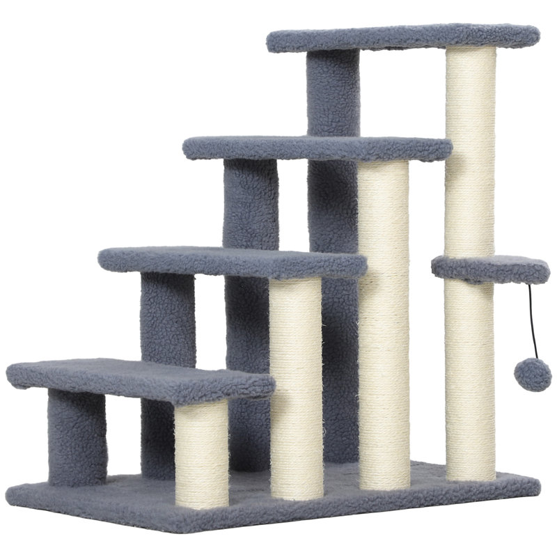 Tucker Murphy Pet™ 4 Levels Cat Steps with Scratching Posts for High Bed, Sofa, Gray