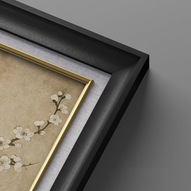 Vintage Botanical Birds and Blossoms Nature Scene - Set of 2 Premium Framed Wall Art Print on Paper 26"x36", Black