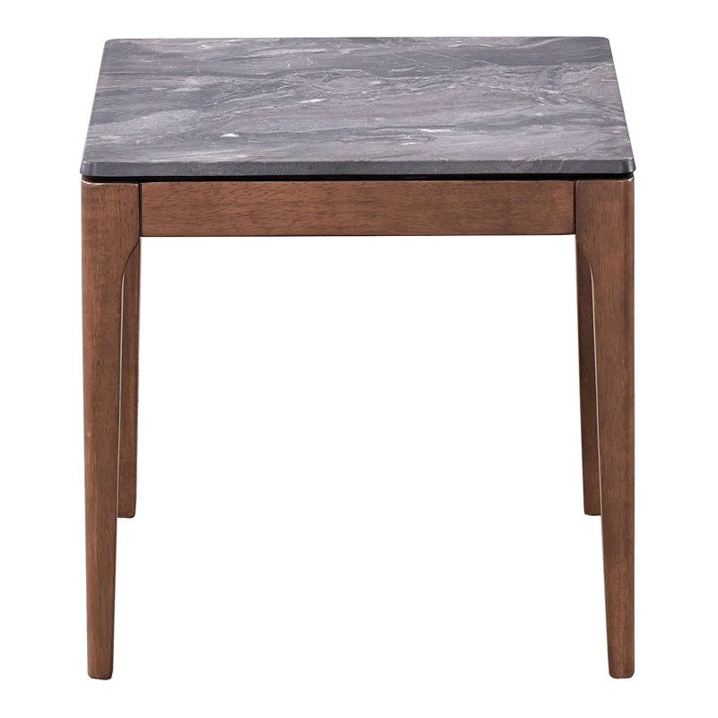 Dugray Square Engineered Stone Top End Table, Gray & Walnut