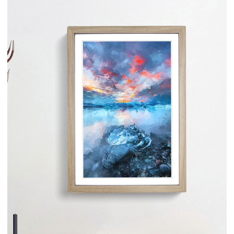 Iceland View in Abstract - Framed Print, 91cm H x 60cm W x 2cm D, Oak
